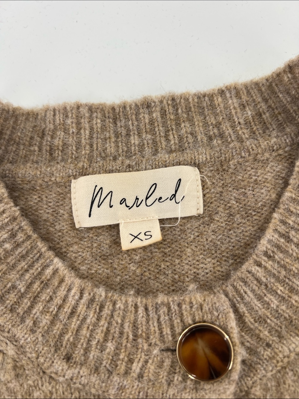 Marled Beige Horse-Intarsia Wool Blend Cardigan Sweater Western Coastal Cowgirl - Picture 3 of 7